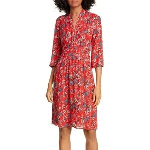 Ba&sh Clotilde Eden Dress Rouge Red Floral Metallic Knee Length Sz 4